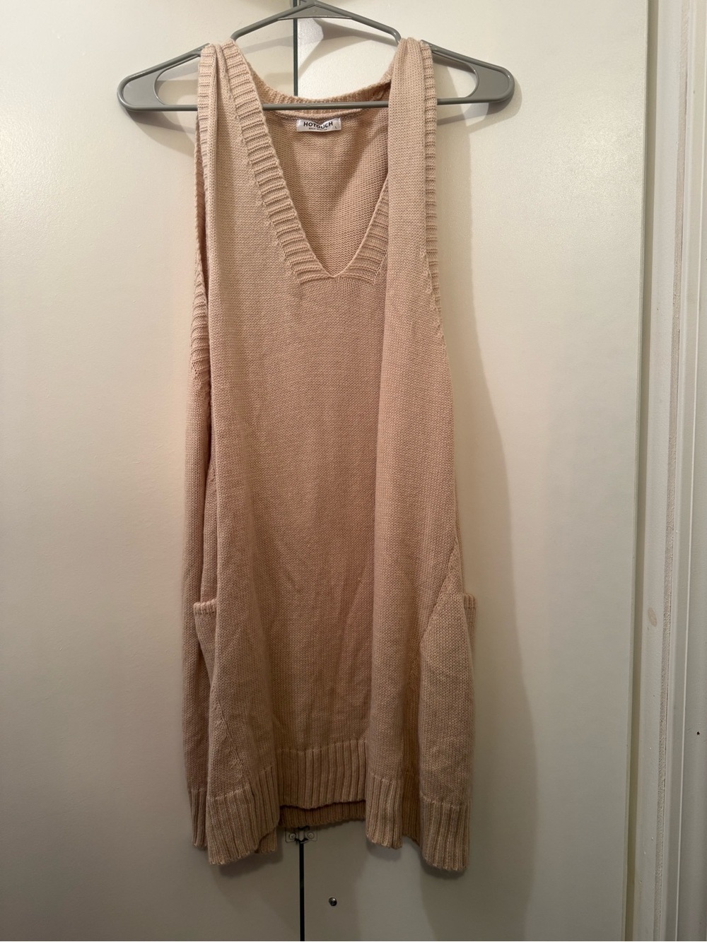 Sleeveless V-Neck Tunic Sweater in Light Beige by NoBoundaries